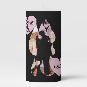 Under Umbrella: Romantic Couple Kissing in Rain Pillar Candle