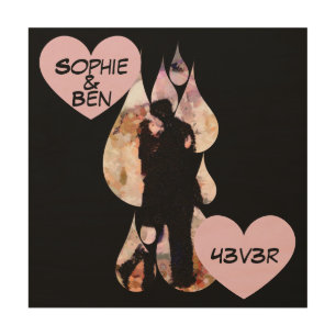 Under Umbrella: Romantic Couple Kissing in Rain Wood Wall Art