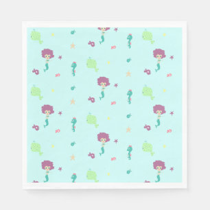 Under water creatures pattern blue napkins