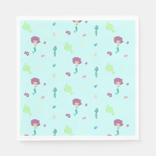 Under water creatures pattern blue napkins