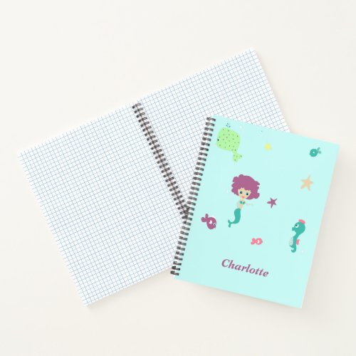 Under water creatures pattern custom name blue notebook