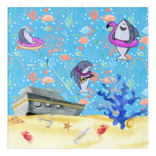 Under Water Deep Sea Shark Party Time Kids Acrylic Print