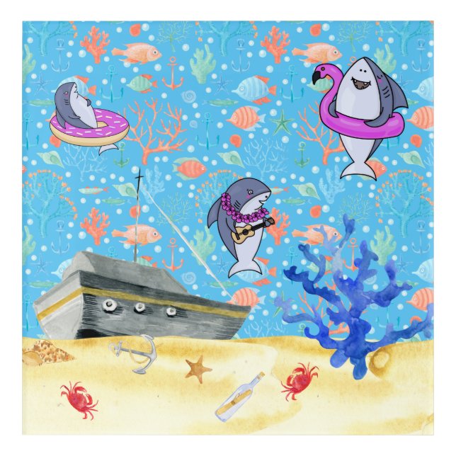 Under Water Deep  Sea Shark Party Time Kids Acrylic Print (Front)