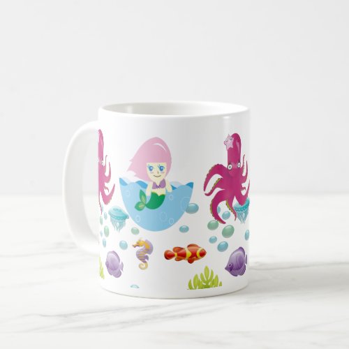Under Water Pink Mermaid Octopus Coffee Mug