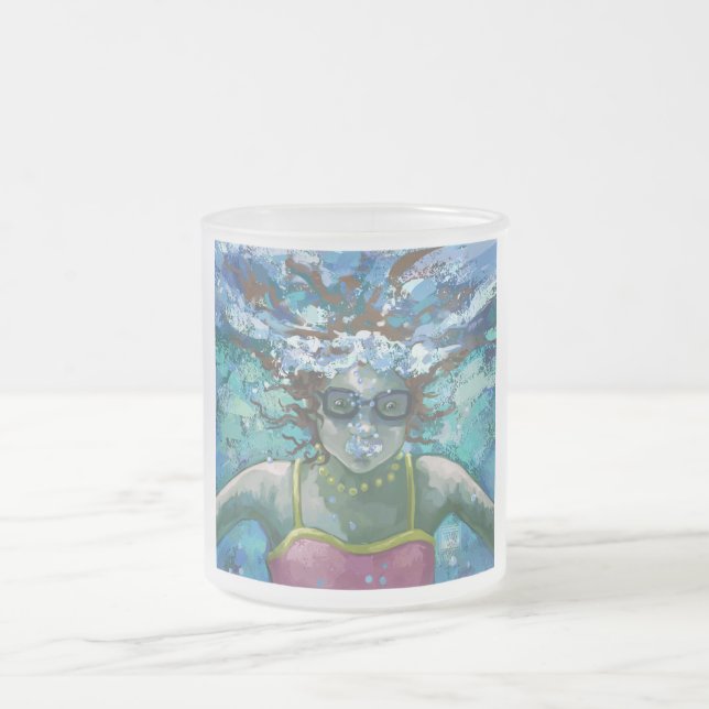 Under Water Swim Frosted Glass Coffee Mug (Center)