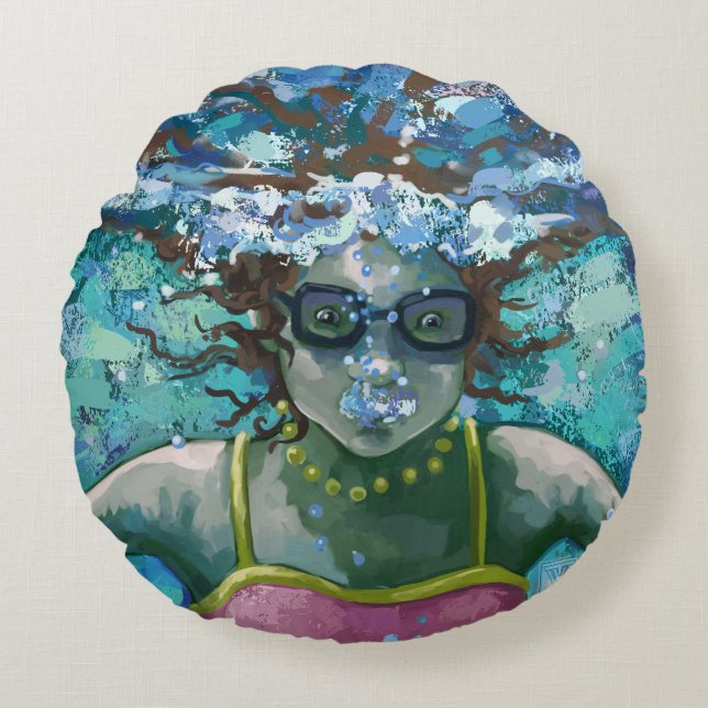 Under Water Swim Round Pillow (Front)