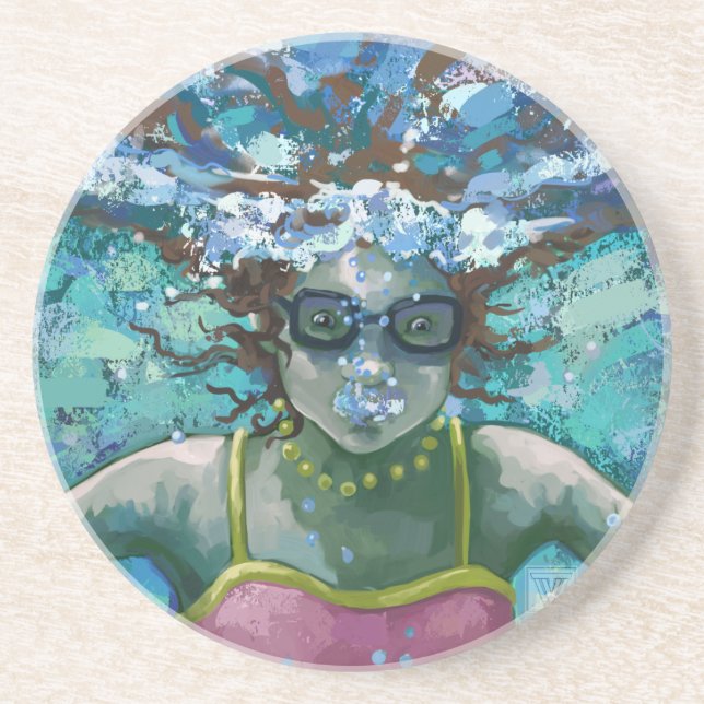Under Water Swim Sandstone Coaster (Front)