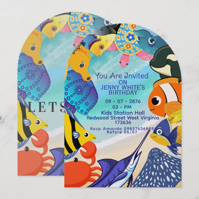 Under Water Themed | Fish Invitation  (Front/Back)
