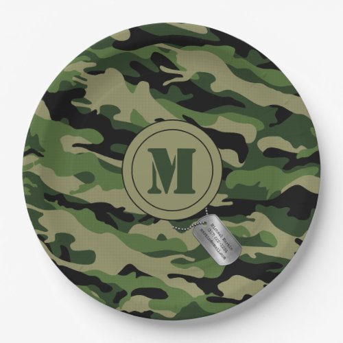 Undercover Camo Camouflage Dogtag Monogrammed Paper Plates