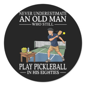 Underestimate Old Man Play Pickleball Eighties Classic Round Sticker