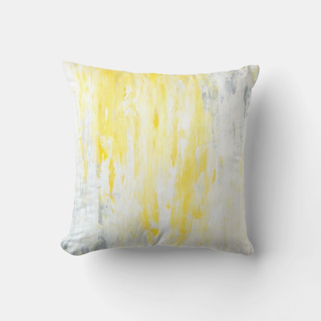 'Underestimated' Grey and Yellow Abstract Art Throw Pillow (Front)