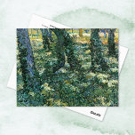 Undergrowth Trees Woods Vincent van Gogh Postcard<br><div class="desc">A fine art postcard of Undergrowth (1889),  a post-impressionist masterpiece by Dutch artist Vincent van Gogh (1853–1890). It depicts a serene forest scene,  where sunlight filters through the canopy,  casting dappled light on tree trunks wrapped in ivy and a lush carpet of greenery.</div>