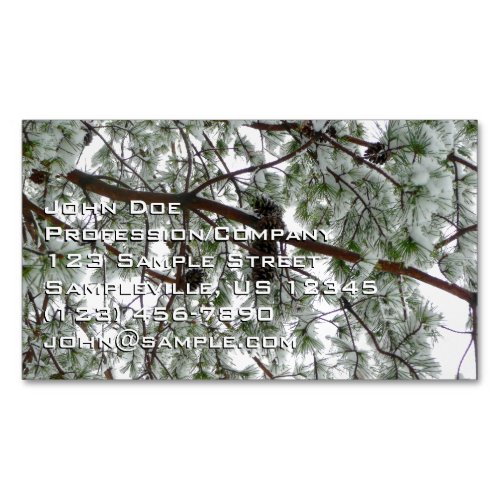 Underneath the Snow Covered Pine Tree Winter Photo Business Card Magnet