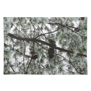 Underneath the Snow Covered Pine Tree Winter Photo Cloth Placemat
