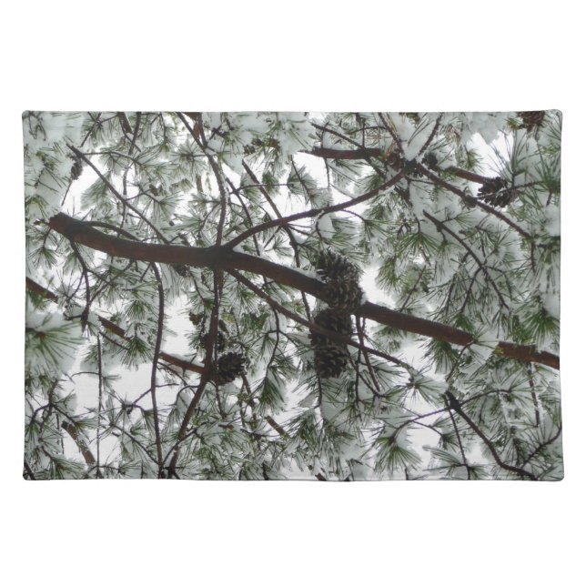 Underneath the Snow Covered Pine Tree Winter Photo Cloth Placemat (Front)