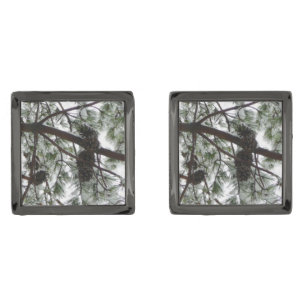 Underneath the Snow Covered Pine Tree Winter Photo Cufflinks
