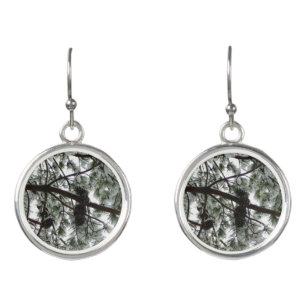 Underneath the Snow Covered Pine Tree Winter Photo Earrings