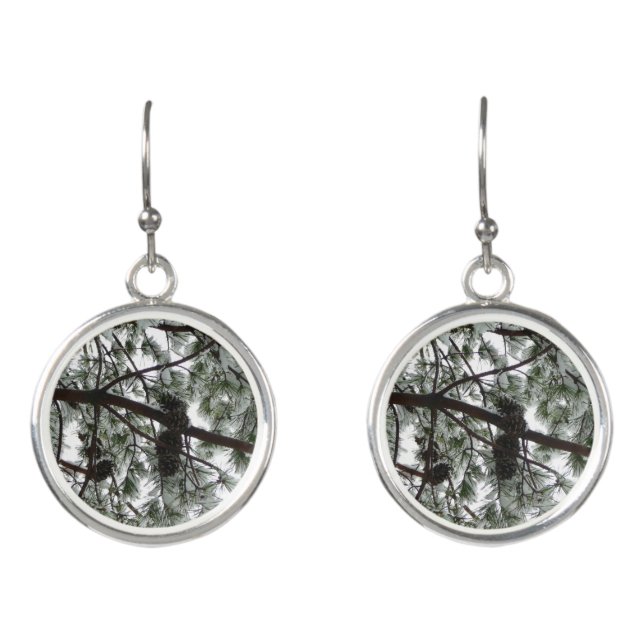 Underneath the Snow Covered Pine Tree Winter Photo Earrings (Front)