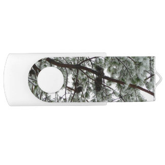 Underneath the Snow Covered Pine Tree Winter Photo Flash Drive