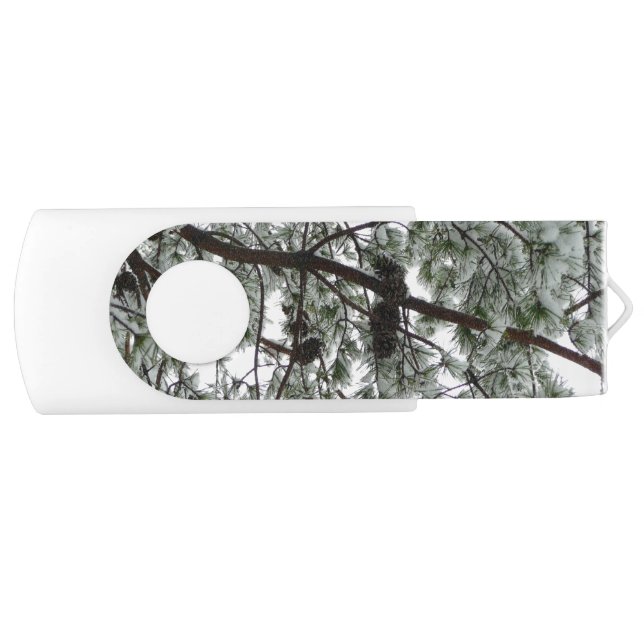 Underneath the Snow Covered Pine Tree Winter Photo Flash Drive (Front)