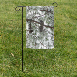 Underneath the Snow Covered Pine Tree Winter Photo Garden Flag