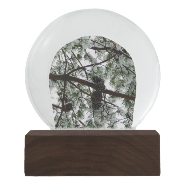 Underneath the Snow Covered Pine Tree Winter Photo Globe (Front)