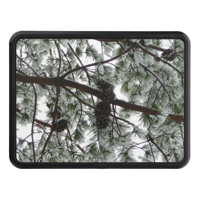 Underneath the Snow Covered Pine Tree Winter Photo Hitch Cover (Front)