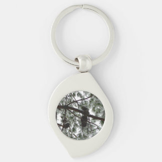 Underneath the Snow Covered Pine Tree Winter Photo Keychain
