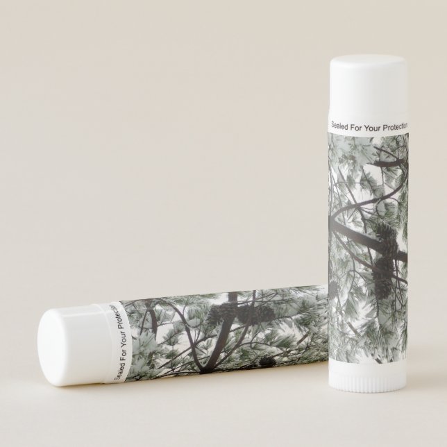 Underneath the Snow Covered Pine Tree Winter Photo Lip Balm (Front)
