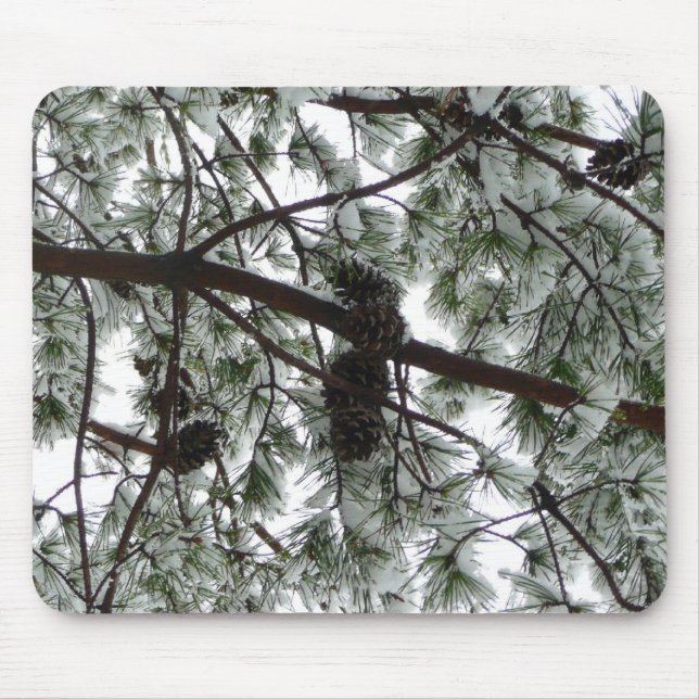 Underneath the Snow Covered Pine Tree Winter Photo Mouse Pad (Front)