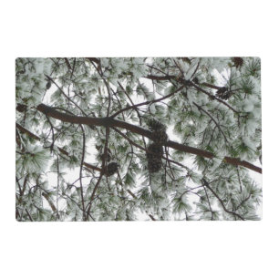 Underneath the Snow Covered Pine Tree Winter Photo Placemat
