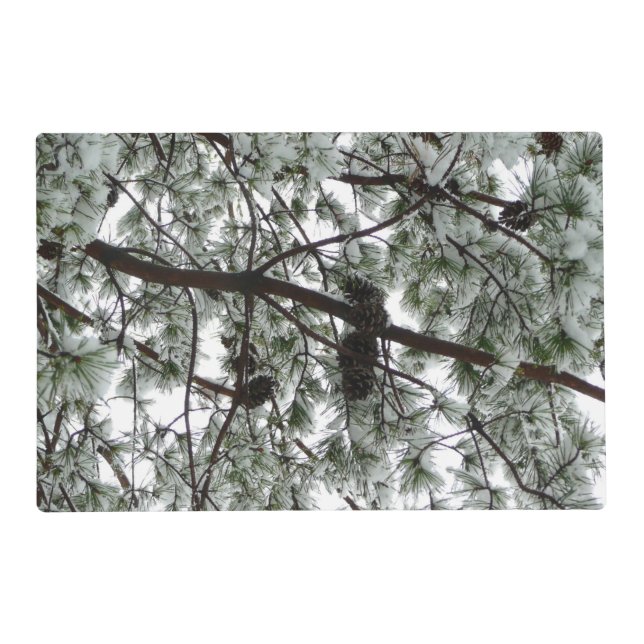 Underneath the Snow Covered Pine Tree Winter Photo Placemat (Front)