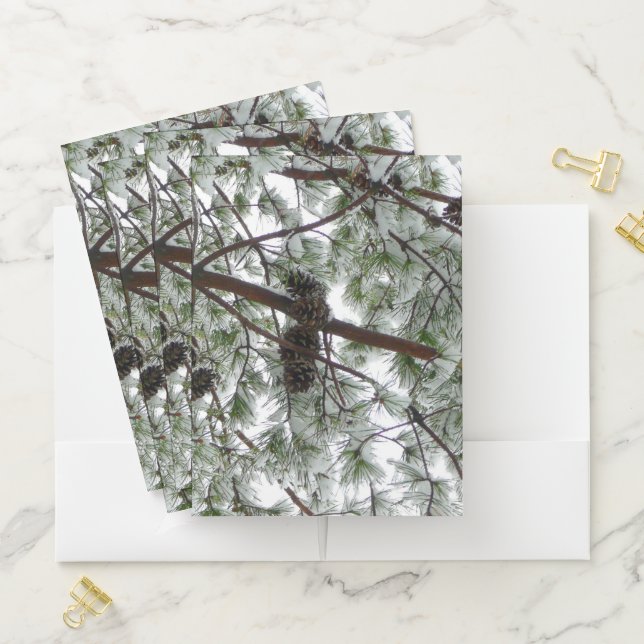 Underneath the Snow Covered Pine Tree Winter Photo Pocket Folder (In Situ)