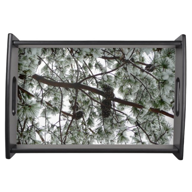 Underneath the Snow Covered Pine Tree Winter Photo Serving Tray (Front)
