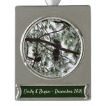 Underneath the Snow Covered Pine Tree Winter Photo Silver Plated Banner Ornament