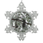 Underneath the Snow Covered Pine Tree Winter Photo Snowflake Pewter Christmas Ornament