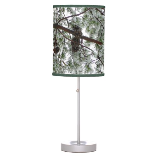 Underneath the Snow Covered Pine Tree Winter Photo Table Lamp