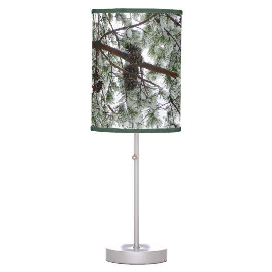 Underneath the Snow Covered Pine Tree Winter Photo Table Lamp (Front)
