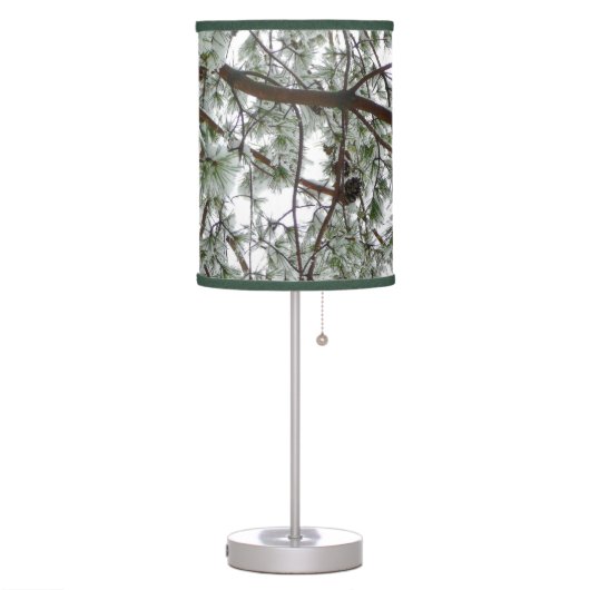 Underneath the Snow Covered Pine Tree Winter Photo Table Lamp (Left)