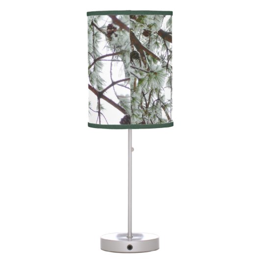Underneath the Snow Covered Pine Tree Winter Photo Table Lamp (Back)