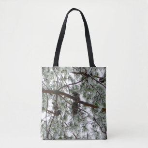 Underneath the Snow Covered Pine Tree Winter Photo Tote Bag