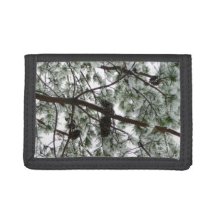 Underneath the Snow Covered Pine Tree Winter Photo Tri-fold Wallet