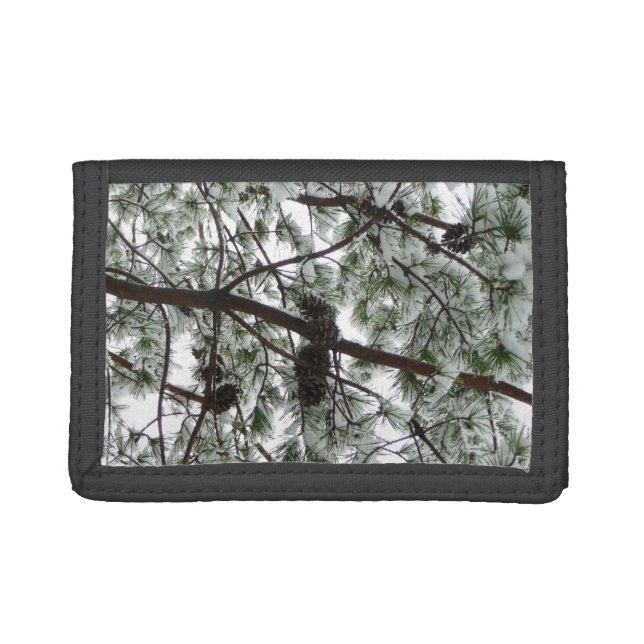 Underneath the Snow Covered Pine Tree Winter Photo Tri-fold Wallet (Front)