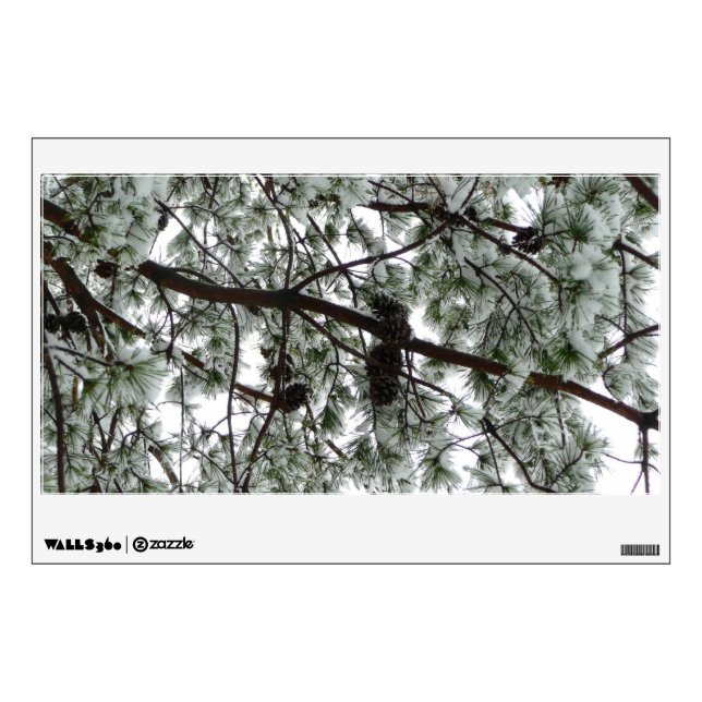 Underneath the Snow Covered Pine Tree Winter Photo Wall Sticker (Front)
