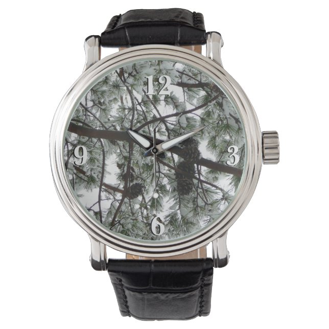 Underneath the Snow Covered Pine Tree Winter Photo Watch (Front)