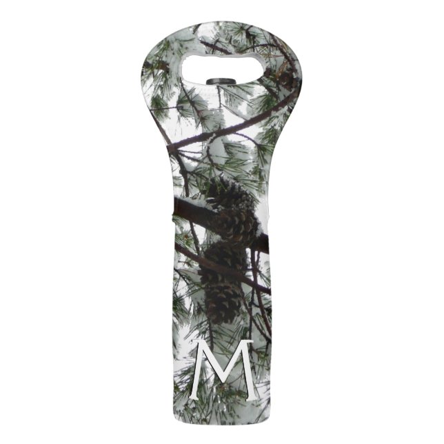 Underneath the Snow Covered Pine Tree Winter Photo Wine Bag (Front)