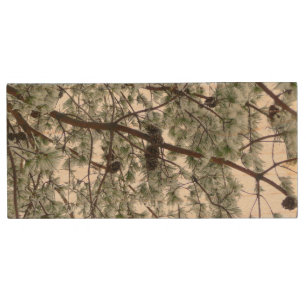 Underneath the Snow Covered Pine Tree Winter Photo Wood Flash Drive