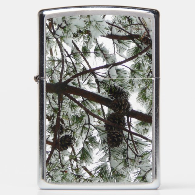 Underneath the Snow Covered Pine Tree Winter Photo Zippo Lighter (Front)