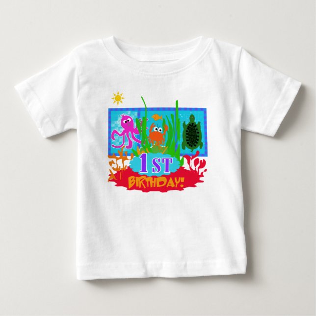 Undersea Adventure First Birthday Baby T-Shirt (Front)