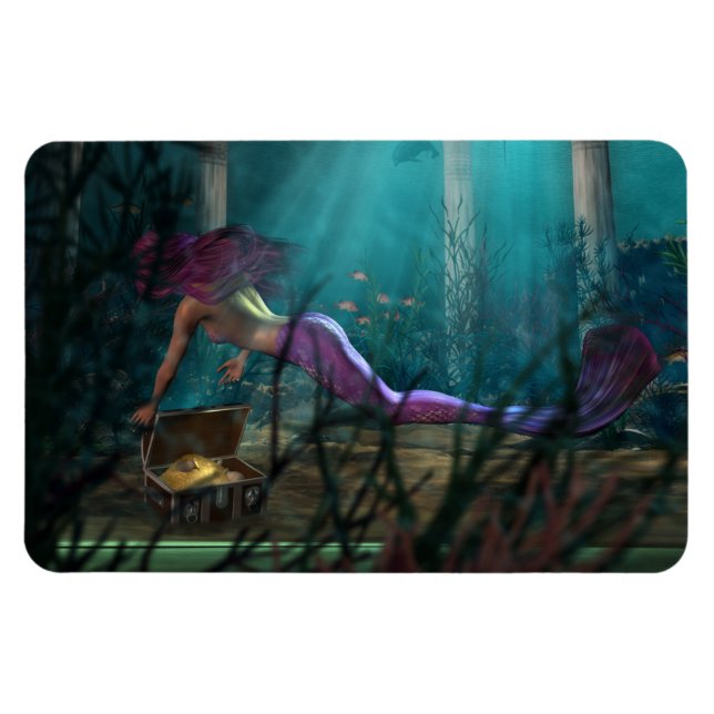 Undersea Fantasy Digital Art Mermaid and Treasure Magnet (Horizontal)